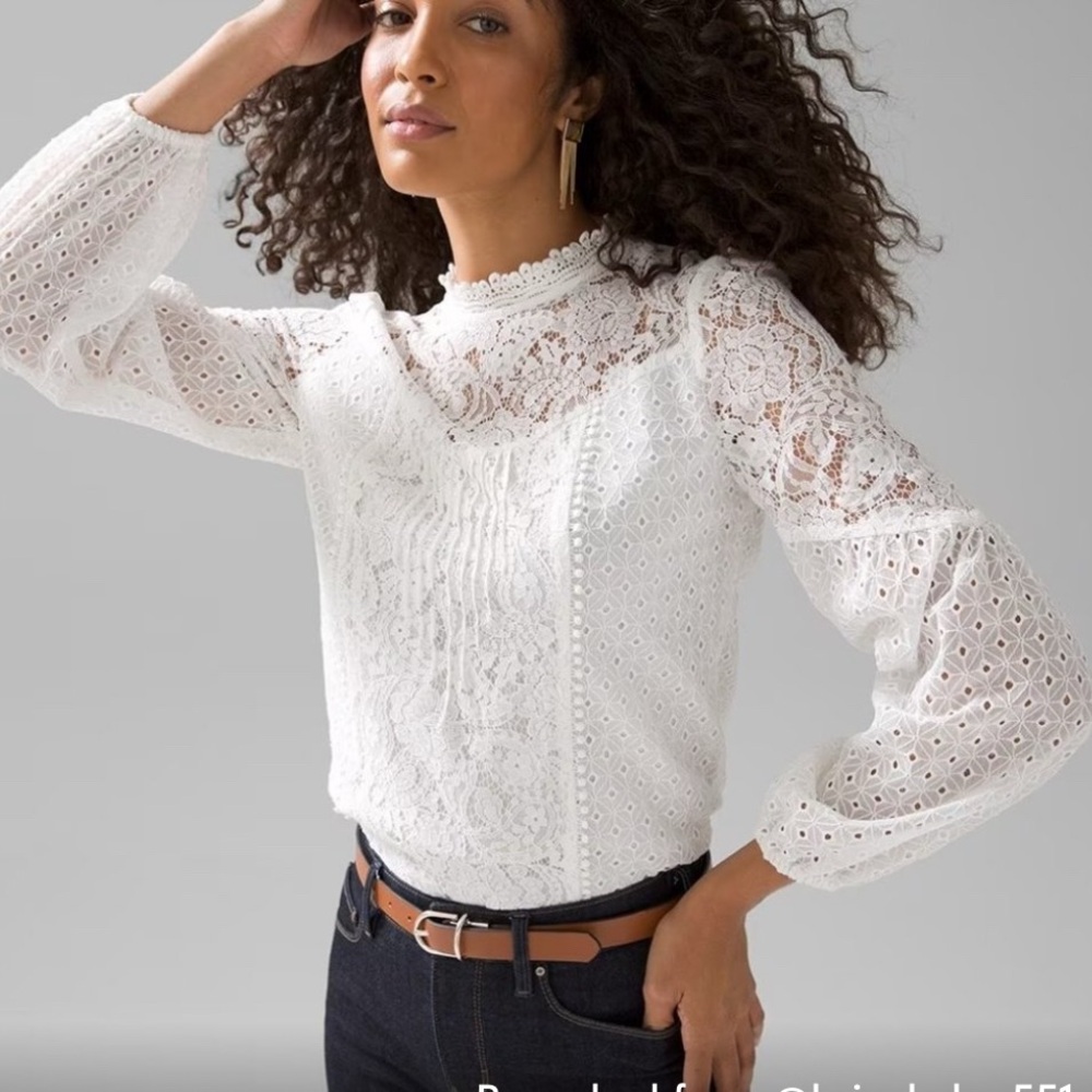 White House Black Market White Lace Blouse